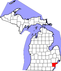 Map of Michigan highlighting Wayne County