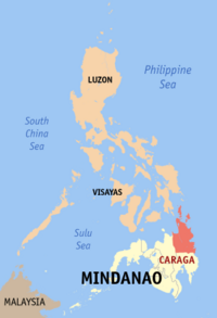 Map of the Philippines showing the location of Region XIIICARAGA