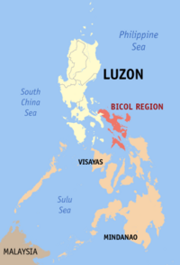 Map of the Philippines showing the location of Region VBICOL REGION