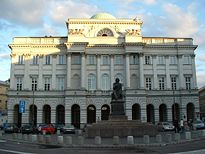 Derussification of Russian architecture - façade of Staszic Palace before 1890, and after contemporary Polish reconstruction