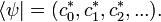 \langle\psi| = (c_0^*, c_1^*, c_2^*, ...). 