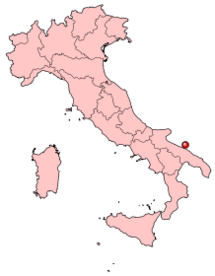 Location of the city of Bari (red dot) within Italy.