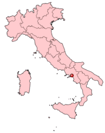 Location of the city of Salerno (red dot) within Italy.