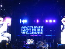 Green Day in concert, at the Gillette Stadium, MA 2005, on their American Idiot world tour.