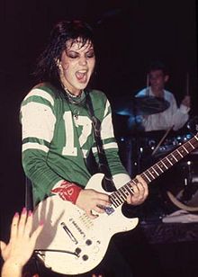 Joan Jett, performing in a Joe Namath New York Jets jersey, in Norway, 1980s.