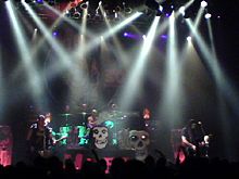 The Misfits performing in San Diego, November 2008. Left to right: Jerry Only, Robo, and Dez Cadena.