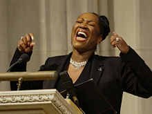 Patti LaBelle singing "Way Up There" at the Space Shuttle Columbia memorial service at Washington National Cathedral in Washington, D.C. on February 6, 2003