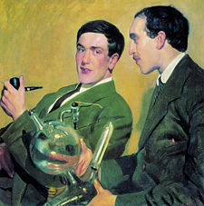 Nikolay Semyonov (on the right) and Kapitsa (on the left), portrait  by Boris Kustodiev, 1921