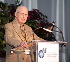 Norman Borlaug speaking at the Ministerial Conference and Expo on Agricultural Science and Technology in June 2003