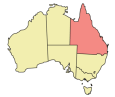 Map of Australia with  Queensland highlighted