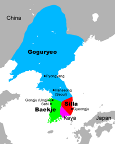 Map of the Three Kingdoms of Korea, at the end of the 5th century.