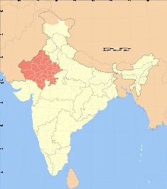 Thumbnail map of India with Rajasthan highlighted