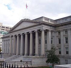 The U.S. Treasury building designed by Robert Mills