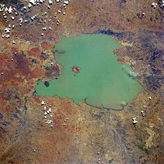 Lake Tana - From space (April 1991). North is to the right.