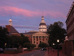 Sunset over the State House in Annapolis.