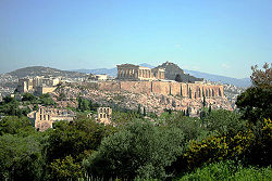 Acropolis of Athens with the Parthenon on top.