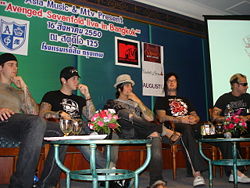 Avenged Sevenfold in Bangkok, Thailand, 2007(from left to right: M. Shadows, Zacky Vengeance, Synyster Gates, The Rev, and Johnny Christ).