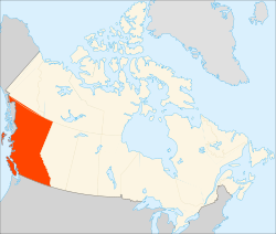 Map of Canada with British Columbia highlighted