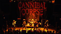 Cannibal Corpse live in 2007Left to right: Rob Barrett, Alex Webster, Paul Mazurkiewicz, George "Corpsegrinder" Fisher and Pat O'Brien