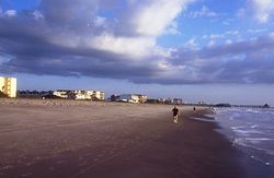 An empty Cocoa Beach on a cloudy day