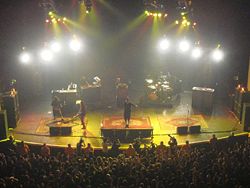 Performing live on April 14, 2007 at the Brixton Academy, London. Left to right: Carpenter, Cheng (fore), Delgado (behind), Moreno and Cunningham.