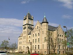 The Douglas County Courthouse anchors the south end of downtown Lawrence.