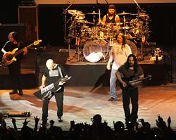 The band performing in Rio de Janeiro, Brazil in 2008(l-r)John Myung, Jordan Rudess, Mike Portnoy, James LaBrie and John Petrucci.