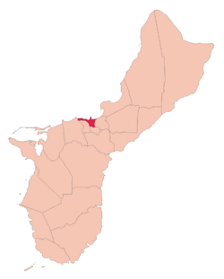 Location of Hagåtña (Agana) within the Territory of Guam.