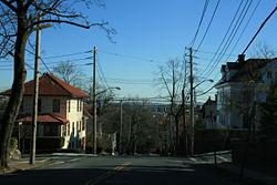 Staten Island streets with views of the Verrazano-Narrows Bridge and Brooklyn in the distance.