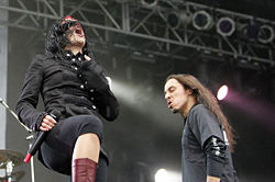 The two lead singers, Cristina Scabbia and Andrea Ferro performing live in 2005.