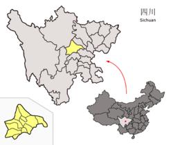 Location of Chengdu City jurisdiction (yellow) within Sichuan