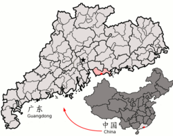 Location of Shenzhen within Guangdong in China