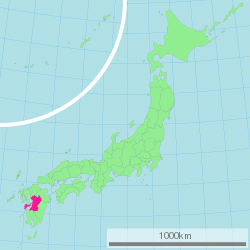 Map of Japan with Kumamoto highlighted