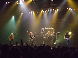 Megadeth live at Brixton Academy, London, UK, 24 Feb 2008. (l-r) James Lomenzo, Dave Mustaine, Shawn Drover and Chris Broderick.