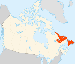 Map of Canada with Newfoundland and Labrador highlighted