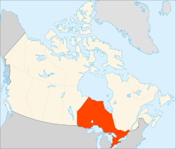 Map of Canada with Ontario highlighted