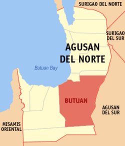 Map of Agusan del Norte showing the location of Butuan City.