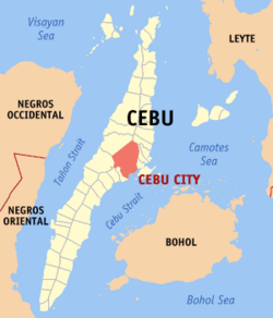 Map of Cebu showing the location of Cebu City