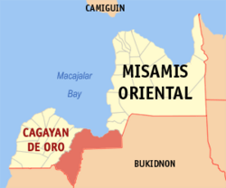 Map of Misamis Oriental showing the location of Cagayan de Oro City