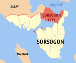 Map of Sorsogon showing the location of Sorsogon City.