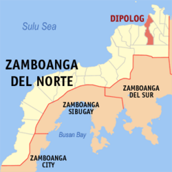 Location of Dipolog City in the Province of Zamboanga del Norte island of Mindanao, in the Philippines