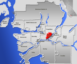 Location of Port Coquitlam in the Greater Vancouver Regional District