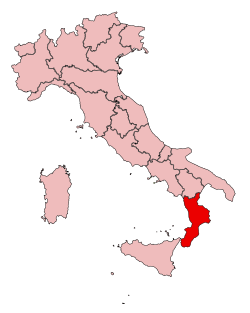 Map of Italy, location of Calabria highlighted