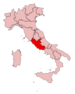 Map of Italy, location of Lazio highlighted