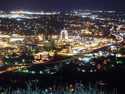 Downtown Roanoke, Virginia as seen at night from the Mill Mountain Star.