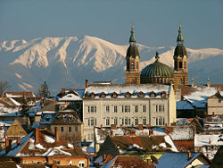 Historic centre with the Transylvanian Alps in the background