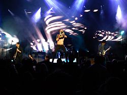 Stone Temple Pilots performing on June 24, 2008 at the Hollywood Bowl.  (pictured left-right: Robert DeLeo, Scott Weiland, Eric Kretz,  and Dean DeLeo)