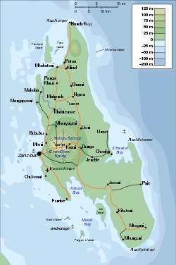 Map of Zanzibar's main island