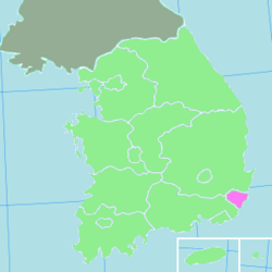 Map of South Korea with Ulsan highlighted