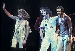 The Who performing in 1975(left to right: Roger Daltrey, John Entwistle, Keith Moon, Pete Townshend. Photo by [http://www.jimsummariaphoto.com/ Jim Summaria